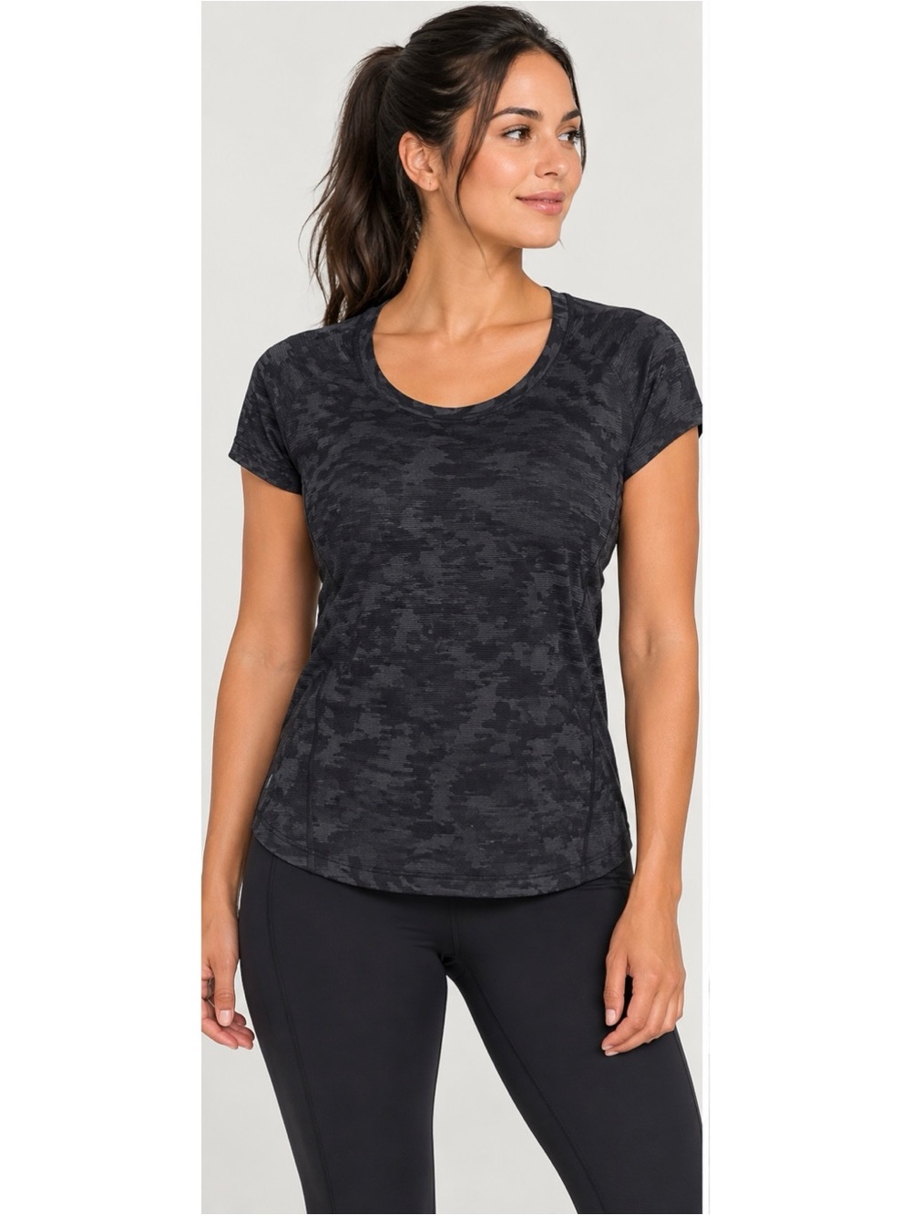Lululemon Miles Ahead Short Sleeve Top Camo Black Size 6